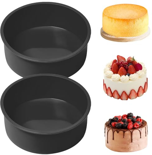 YXHZVON Silikon Backform 20 cm, 2 Stücke Silikon-Motivbackform Rund, Backform für Heißluftfritteuse, Kuchenform für Kuchen und Brote, Schwarz