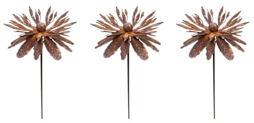 Frlyee 3er Set Gartenstecker Blume Mohn Metall Rost Gartendeko Edelrost Rankstab Beetstecker Topfstecker Naturrost (Teleopea, 3)