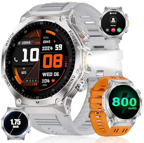 LIGE 2025 Smart Watch för män, 1,75 tum smart klocka med 800 mAh/LED-ficka/Bluetooth-samtal, 114, sportklocka med sömnmonitor/hjärtfrekvensmätare, EF15-F