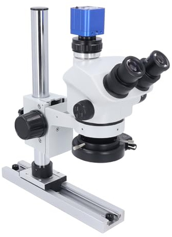 Marhynchus Trinokulares Stereo-Zoom-Mikroskop Trinokulares Stereomikroskop-Kit Trinokulares Mikroskop mit 24MP-Kamera 1080P-Video für XP 7 8 10 Mikroelektronik Schmuck Uhrmacherei (EU-Stecker)