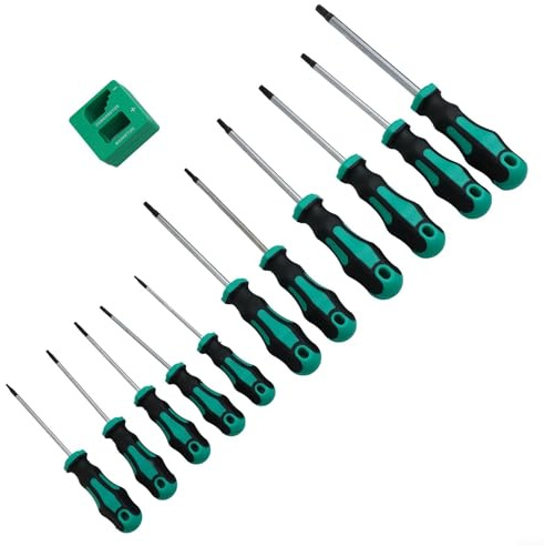 Yuanpgky Lot de 12 tournevis magnétiques Torx avec poignées ergonomiques TPR pour vis T6 à T40, construction en acier au chrome vanadium pour réparation professionnelle