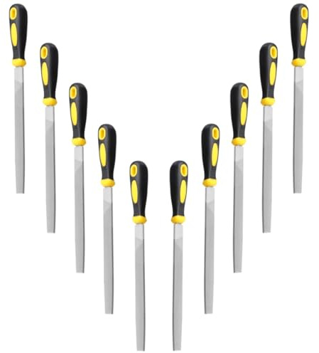 Uaorexplo 8“ Flat Hand Metal File, 10pcs, length 12”, Ergonomic Rubberized Handle, Uniform Teeth, Strength High Carbon Steel, Perfect for Long Time Use for Trimming, Sharping Metal, Stone, Wood, etc.