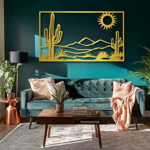 Grande Decorazione da Parete in Metallo Spesso, Decorazione da Parete in Metallo con Cactus, Decorazione da Parete con Paesaggio desertico, Cartello Sud-Occidentale per Soggiorno, Camera da Letto, de