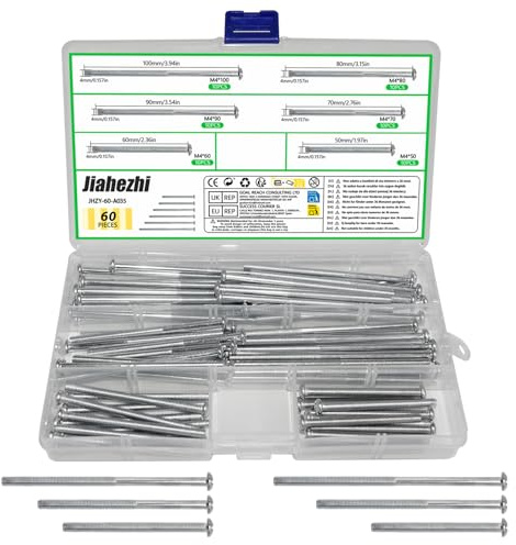 60Pcs M4 x 50/60/70/80/90/100mm Machine Screws Pan Phillips Cross Head Fasteners,Phillips Drive,Fully Threaded, Zinc Steel,Electrical Long Socket Screws for Light Switches,Plug Sockets,Wall Plates