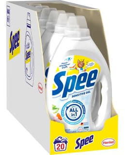 Spee Sensitive Gel (6 × 20 Waschladungen), Allin1 Flüssigwaschmittel mit Fleck-Weg-Power, kalt-aktives Vollwaschmittel für mehr Frische, Sensitiv Waschmittel für alle Waschprogramme von 20 bis 95 °C