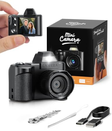 Maxmango Mini appareil photo numérique petit - 1,3 - Appareil photo rétro 1080p FHD - Appareil photo compact à pouce et porte-clés - Design de poche - Caméra de vlogging portable pour voyage, idée