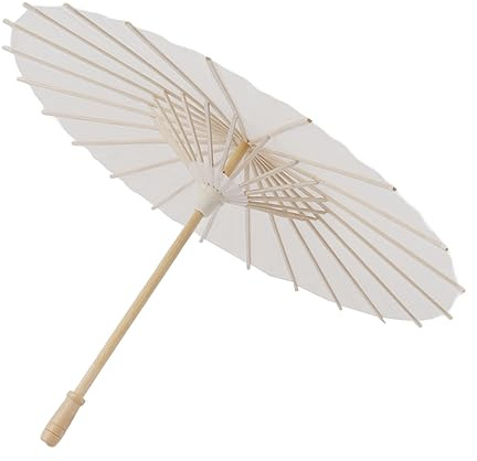 Jiawu Parasol en Papier pour Enfants, Parapluie en Papier de Bambou Blanc de 33 Pouces, Parapluie de Peinture en Bricolage avec Os de en Bois Massif, pour la Décoration Artistique, Jeu de Rôle de
