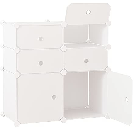 HOMCOM Armario Modular Plástico Estantería 6 Cubos Ropero Zapatero Aparador Combinado Pegatinas Adhesivas Decorativas Ropero Zapatero Combinado Mueble Organizador Ropa Zapatos Accesorios Juguetes