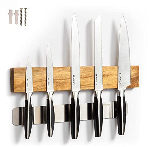 Coninx Magnetleiste Messer Holz 40cm | Küchenmesser Messerhalter Magnetisch mit extra starkem Magnet | Magnetstreifen Wandmontage | Magnetischer Messerblock aus Akazienholz