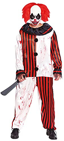 Partilandia Disfraz Payaso Asesino Adulto [Talla L]【Tallas S a L】【Traje Clown Rayas Rojas Ensangrentado Halloween】 Disfraces Halloween para Hombre