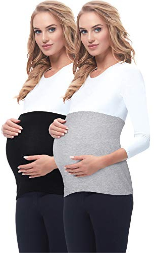 Be Mammy Damen Bauchband 169 2er Pack (Schwarz/Melange, 40/42)