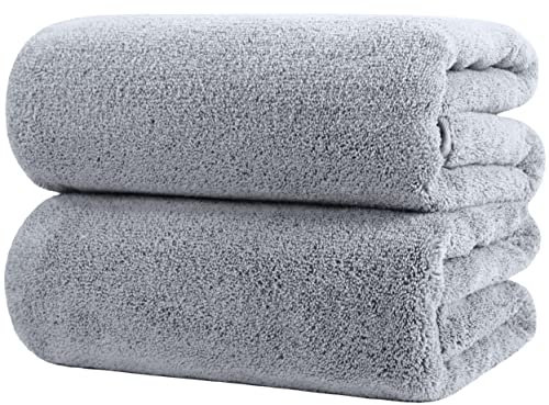 POLYTE Premium Quick Dry Lint Free Microfibre Bath Sheet, Pack of 2 (Grey, 89x178 cm)