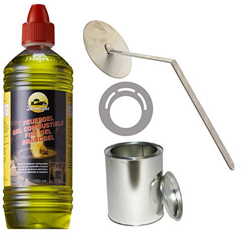 Moritz Starter Set de 4 flacons de gel combustible 1000 ml + 2 boîtes de 500 ml avec couvercle + brûleur + plaque de cuisson + brûleur pour brûleur de cheminée