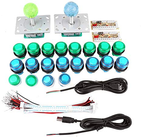 Jeu de joysticks de jeu PC, 20 boutons de jeu d' lumineux LED DIY 2 Joysticks 2 Kit de codeur USB Jeu de pièces de jeu pour un contrôle précis