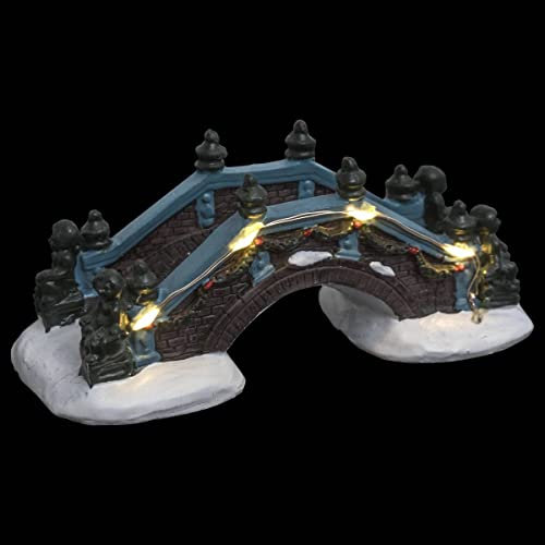 Feeric Lights et Christmas - Accessoire Village Pont Lumineux 4 LED Assorti - Pont en Pierre avec Statuette
