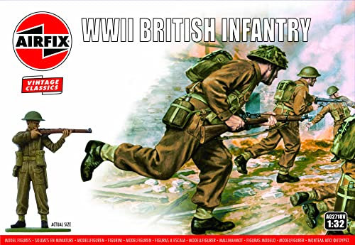 Airfix Modellfiguren-Set – A02718V WWII Britische Infanterie – Zubehör für Modellbausätze, Plastikmodellbausätze, Set enthält 14 unbemalte Figuren – Zubehör für Dioramen