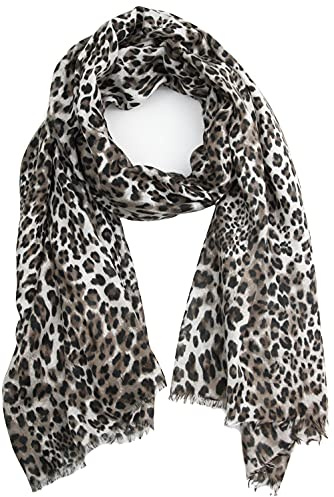 Ever Bloom Damen Schal mit Leopard Muster, Leichtes Halstuch mit Fransen, Modische und Elegante Sommer und Helbst Leo Schals für Frauen