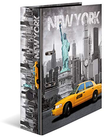 HERMA Ordner A4 New York USA Set, 10 Stück, 7 cm breit, Kinder Ringordner mit Städte Motiv, bunter Aktenordner mit Innendruck für Jungen und Mädchen