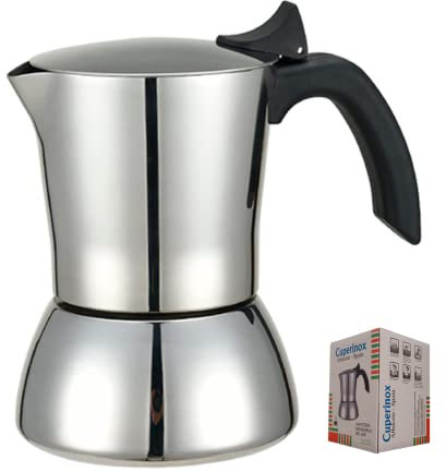 CUPERINOX| Cafetera inoxidable Deluxe |Cafetera italiana 6 tazas | cafetera italiana inducción acero inoxidable | mango anti quemaduras | válvula de seguridad