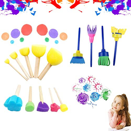 14 Stück Kinder Malwerkzeuge Set,Schwammpinsel,Schaum Pinsel, Schwamm Pinsel Set Kinder, Doodle Werkzeuge für Kinder Malen Kunsthandwerk