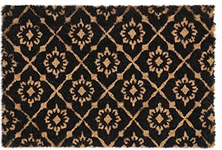 Relaxdays Fußmatte Kokos, 40x60 cm, Florale Ornamente, Türvorleger innen & außen, rutschfest, wetterfest, Natur/schwarz