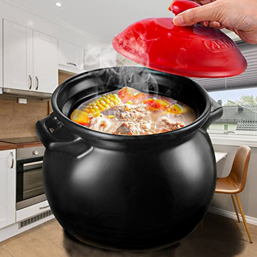 Pentole in terracotta per cucinare Pentola grande, casseruola olandese antiaderente con coperchio, terrine, conduzione rapida del calore, resistente e facile da pulire, nero-3,5 l (nero 4,6 l)