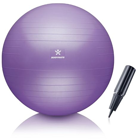 Bodymate gymnastikboll, sittboll, träningsboll, med gratis e-bok (svenskt språk kan inte garanteras) inkl. luftpump, boll för fitness, yoga, gymnastik, core-träning, för stark rygg, kan användas som kontorsstol, fransk lavendel, 65 cm