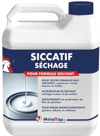 Metaltop - Siccatif Sechage - 5 L - Accélérateur de séchage pour peinture, vernis, lasure, huile ou cire.