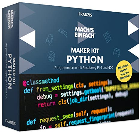 FRANZIS 67183 - Mach' s einfach, Maker Kit Python, für Raspberry Pi 4 und 400, inkl. Allen Bauteilen und 140-seitigem Handbuch