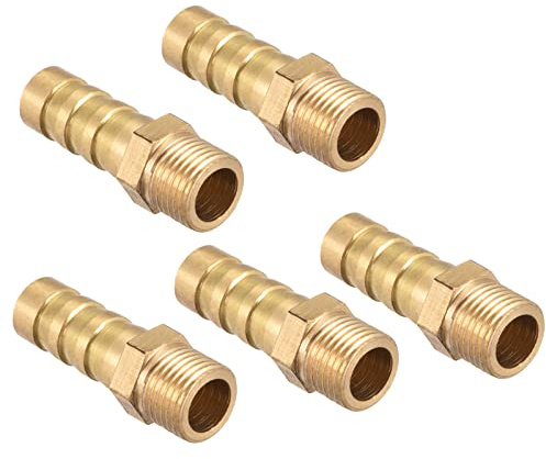 QUARKZMAN 8mm Raccord Cannelé À G1/8 Filet Mâle Tuyau Laiton Or 5Pcs | Droit Raccord Cannelé Tuyau Raccord, Pour Air Eau Carburant Pneumatique Tuyau