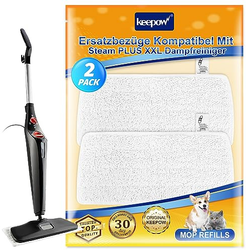 KEEPOW Ersatzbezug für Vileda Steam PLUS XXL Dampfreiniger - 2er Pack | verstärkten Kanten, Wiederverwendbar Mikrofaser Ersatzpads für Vileda Steam Plus Pro XXL Dampfreiniger, Kleine Menge Testset