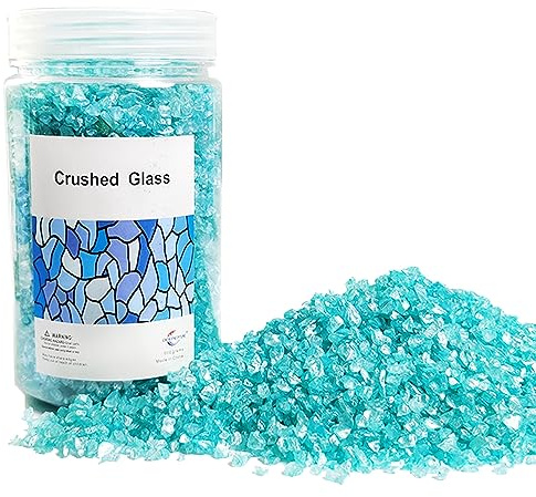 Ocefeiyue Teal Crushed Glass Broken Glass Pieces Bulk Rock Stones for Resin Arts,Crafts,Vase Fillers,Candle Holder Decorations,15 OZ