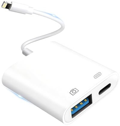 KikoSaka Lightning to USB Camera Adapter for iPhone with Lightning Charging Port USB 3.0 Female OTG Cable Keyboard Mouse No Support USB C, SSD