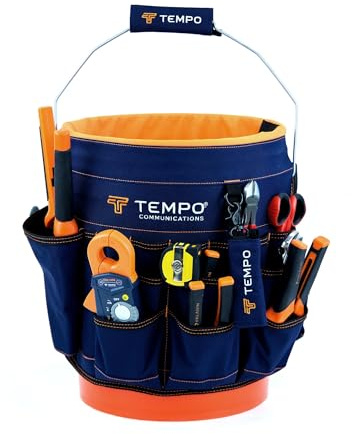 TEMPO PA9100 5 Gallon Bucket Tool Organizer - 600D Fabric Bucket Tool Bag 5 gallon - 30 pockets, 9 slots, PVC coating