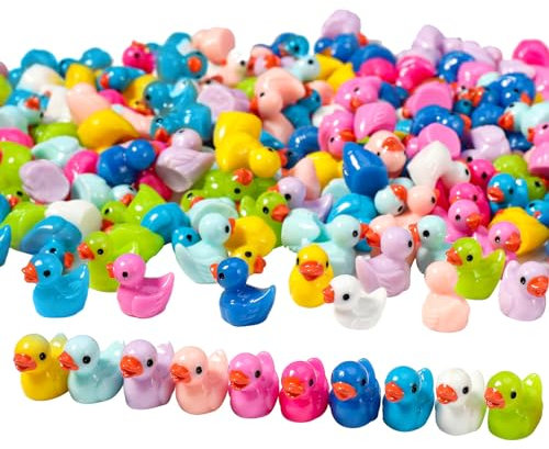 Fanshiontide 100 Stück Mini Enten Figuren - Kleine Harz Enten Zum Basteln für Aquarium, Garten, DIY, Micro Landschaft Dekorationen - 10 Farben
