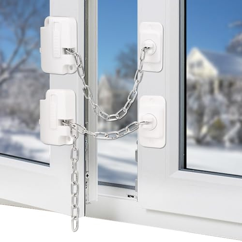 2 Pcs Securite Fenetre Enfant avec Chaîne, NewBinn Réglable Serrure Frigo avec Clés, Entrebailleur Fenetre pour Placard, Tiroir, Réfrigérateur, Armoire, sans Percer
