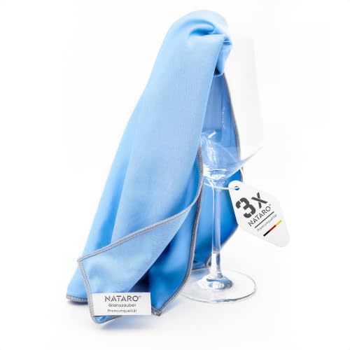 NATARO® 3X Glanzzauber panno per lucidare in microfibra - Made in Austria - Panno per lucidare in microfibra premium senza pelucchi per superfici in vetro e lucide (circa 48x68 cm, blu)