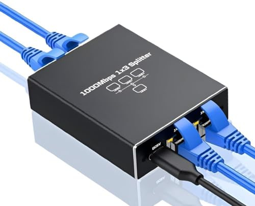 Panlouting 1000Mbit/s RJ45-Ethernet 1 auf 3 Splitter Adapter, 3 Ports zur Gleichzeitigen Nutzung, Hohe Geschwindigkeit Internet LAN Steckdosenverlängerung mit USB Typ-C Stromkabel