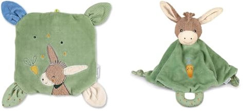 Sterntaler Wärmekissen Emmilius & Schmusetuch M Esel Emmilius, Babyspielzeug ab Geburt, Flauschstoff und Polycotton, Hellgrün/Mehrfarbig