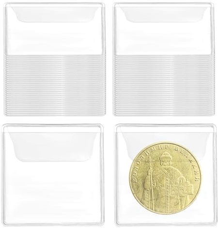 Giantree 50 Stück Münztaschen Set Münzen Hüllen, 5,5 x 5,5 cm Kunststoff Tasche Münzhüllen Transparente Münzhüllen Tasche Münzhüllenhalter Für Münzen Schmuck Kleine Gegenstände