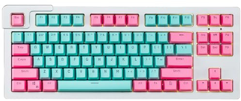 Catekro PBT Keycaps, 104 Keys Standard Doubleshot Keycap Set, OEM Profile, Translucent Keycaps for Diy Mechanical Keyboard(Cyan+Pink)