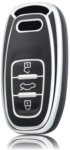 OFF WE GO Schlüsselhülle Cover für Audi Autoschlüssel Hülle für A1 S1 A3 S3 RS3 A4 S4 8K B8 A5 S5 RS5 A6 S6 RS6 4F 4G A7 A8 S8 Q3 Q5 Q7 TT TTS TTRS R8 Auto Schlüssel Schutzhülle, Schwarz Silber