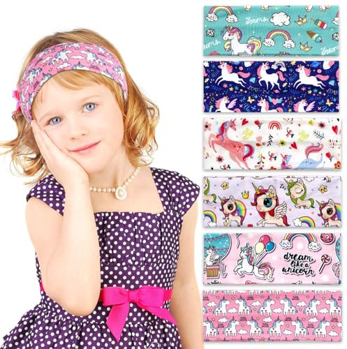 6 Stück Einhorn Stirnband für Mädchen - Elastisches, Dünnes, Ultraleichtes Breites Haarband für 5-15 Jahre - Geeignet zum Sport und Schminken