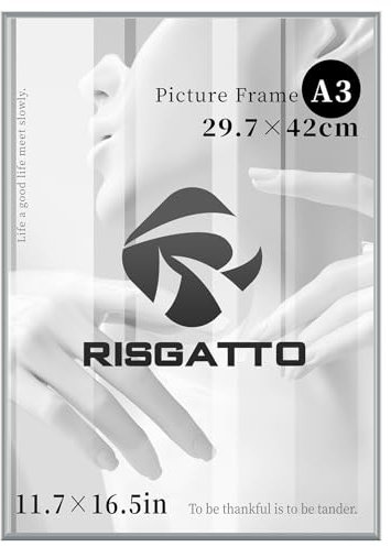 Risgatto Bilderrahmen DIN A3 (30x42 cm) aus Aluminium mit Hochtransparentem Acrylglas, Moderner Fotorahmen aus Metall für Poster, Zertifikate und Wanddeko – Silber