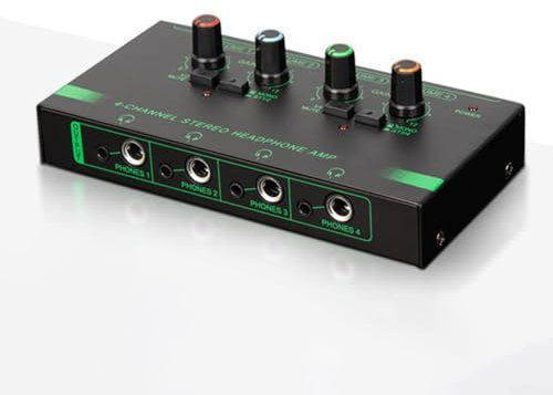 Amplificateur de casque stéréo en métal 4/6 canaux ultra compact avec adaptateur d'alimentation pour studio et scène (4 canaux)
