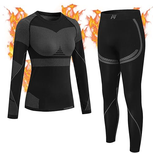GarBull Thermounterwäsche Damen Skiunterwäsche Set, Thermo Unterwäsche Warme Atmungsaktiv Funktionsunterwäsche Frauen für Home Joggen Skifahren und Radfahren
