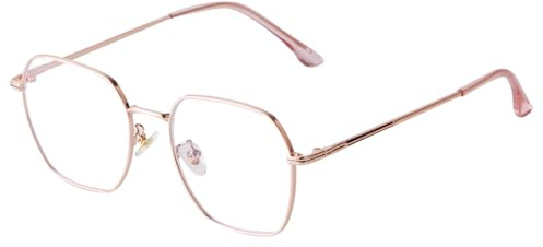 Laurinny Blue Light Blocking Glasses Retro Hexagonal Metal Frame Gaming Glasses Anti Glare Glasses(Rose Gold)