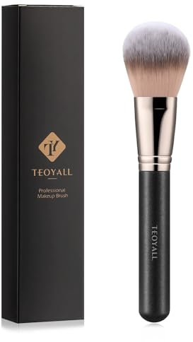 TEOYALL Powder Setting Brush, Ultra Plush Synthetic Bristles, Black, Wood Handle, Silver Ferrule, Kabuki Brush, For Setting Powder, Foundation