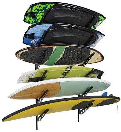 HIKULA 6 Board Surf Rack Wandhalterung für Surfbrett, Wakeboard, Snowboard Aufbewahrung Verstellbare Wandaufhänger Boards Display