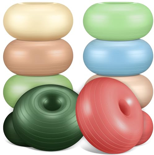 Libima 8 asientos flexibles para aula, sillas inflables de pelota de yoga con bomba de dona, silla de ejercicio, asiento acolchado para oficina, equilibrio y estabilidad, gimnasio en casa (color